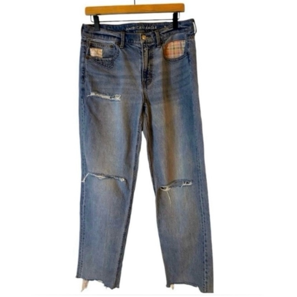 American Eagle Distressed Patchwork Denim Jeans size 10